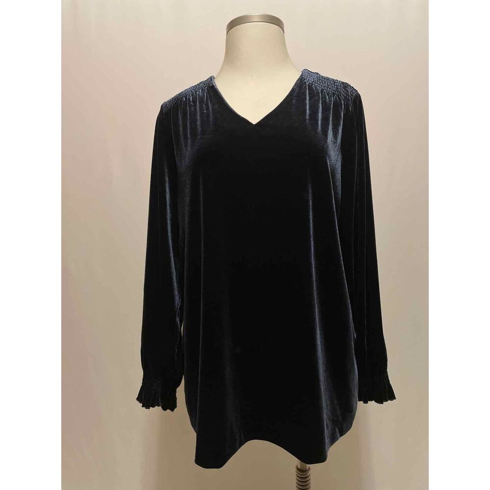CJ Banks‎ 2X Navy Velveteen Long Sleeve Ruched Shoulder Tunic